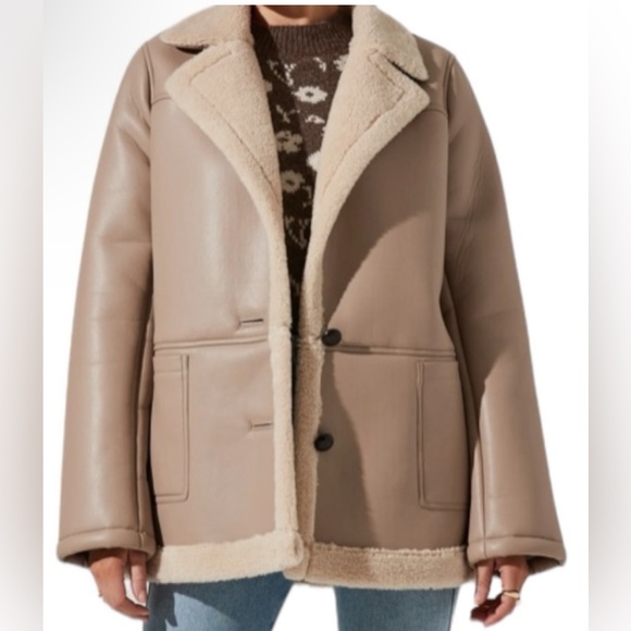 ASTR The Label (REVOLVE) Francine Vegan Leather Sherpa Lined Jacket XL NWOT - Picture 5 of 11
